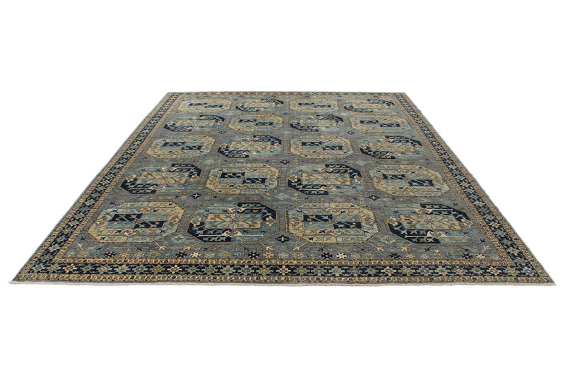 9x12 Light Blue and Navy Traditional Rug