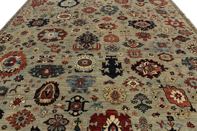 10x14 Gray and Multicolor Traditional Rug