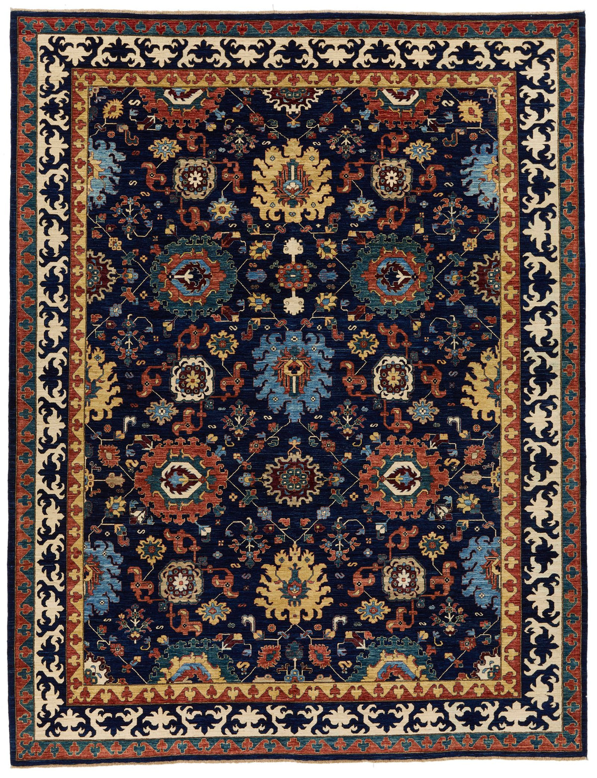 9x12 Navy and Ivory Anatolian Traditional Rug