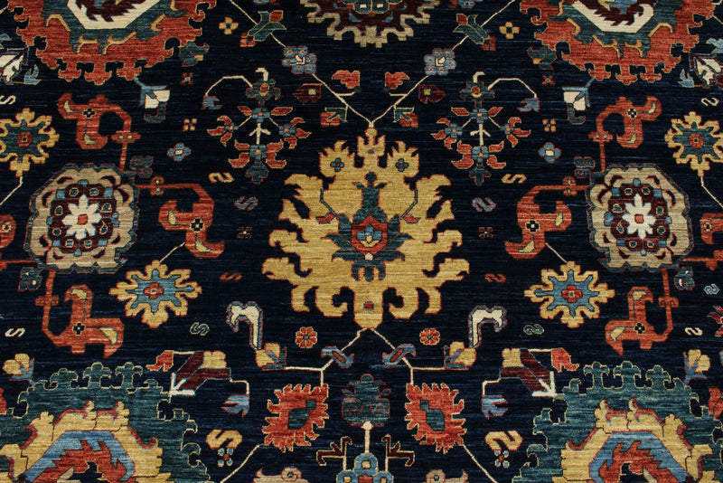 9x12 Navy and Ivory Anatolian Traditional Rug