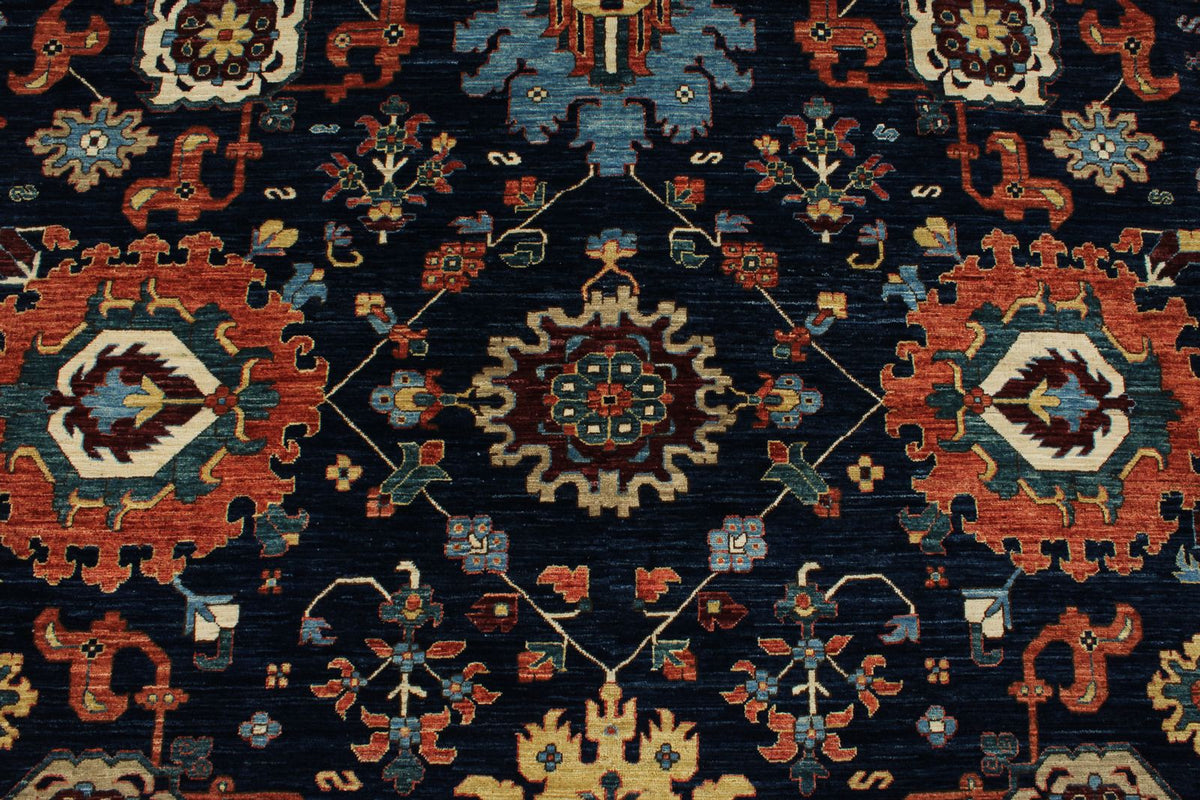 9x12 Navy and Ivory Anatolian Traditional Rug