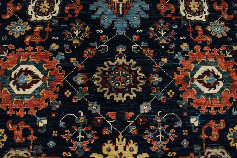 9x12 Navy and Ivory Anatolian Traditional Rug