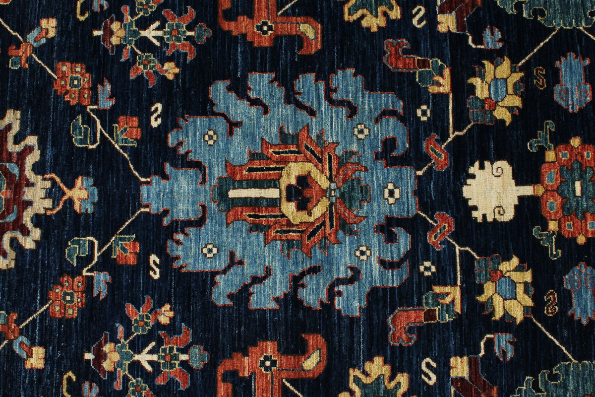 9x12 Navy and Ivory Anatolian Traditional Rug