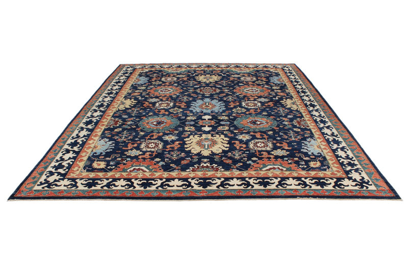 9x12 Navy and Ivory Anatolian Traditional Rug