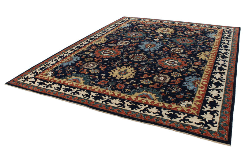 9x12 Navy and Ivory Anatolian Traditional Rug