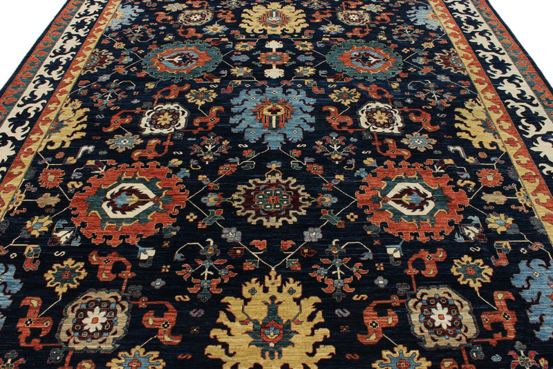 9x12 Navy and Ivory Anatolian Traditional Rug