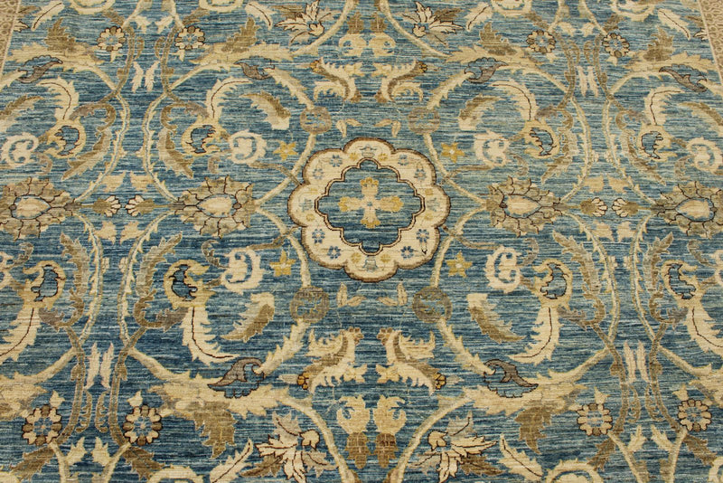 9x12 Blue and Ivory Anatolian Traditional Rug