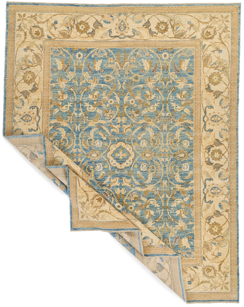 9x12 Blue and Ivory Anatolian Traditional Rug