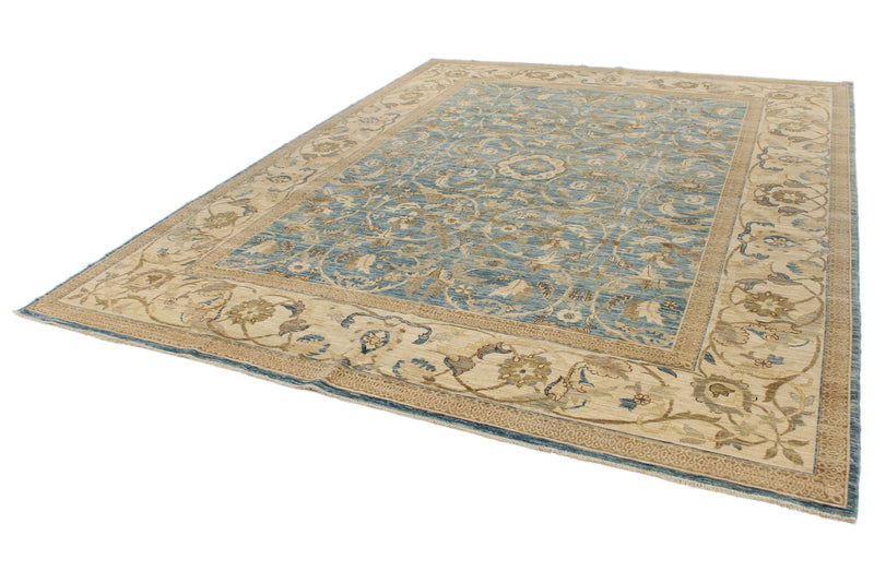 9x12 Blue and Ivory Anatolian Traditional Rug