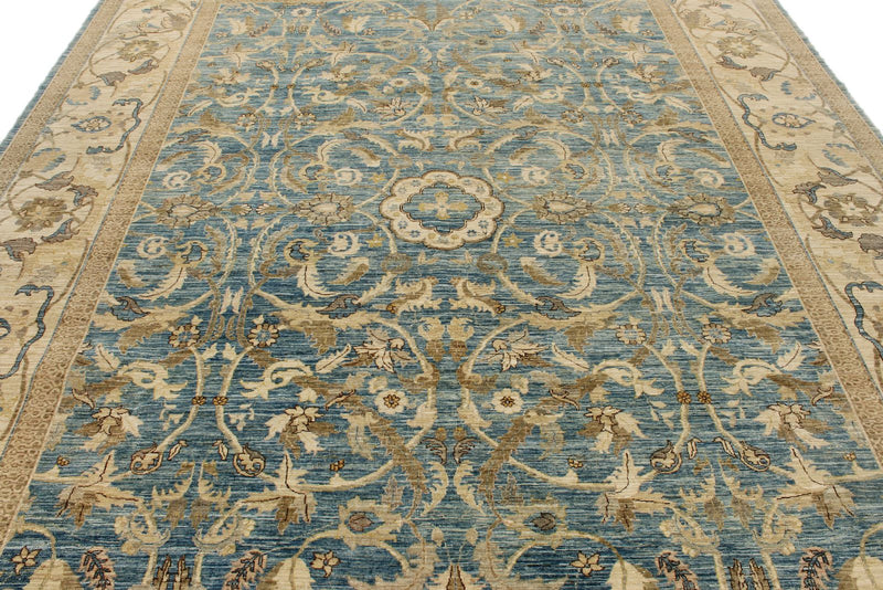 9x12 Blue and Ivory Anatolian Traditional Rug