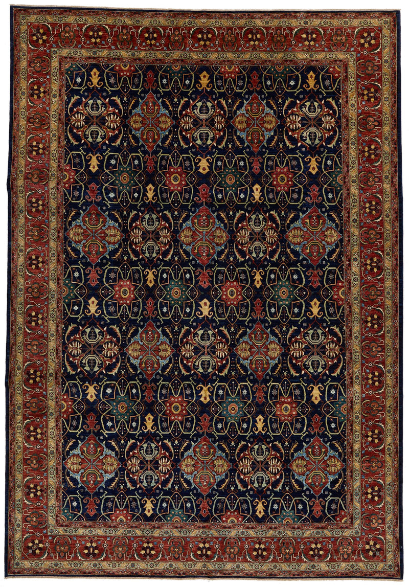 10x14 Navy and Red Anatolian Traditional Rug