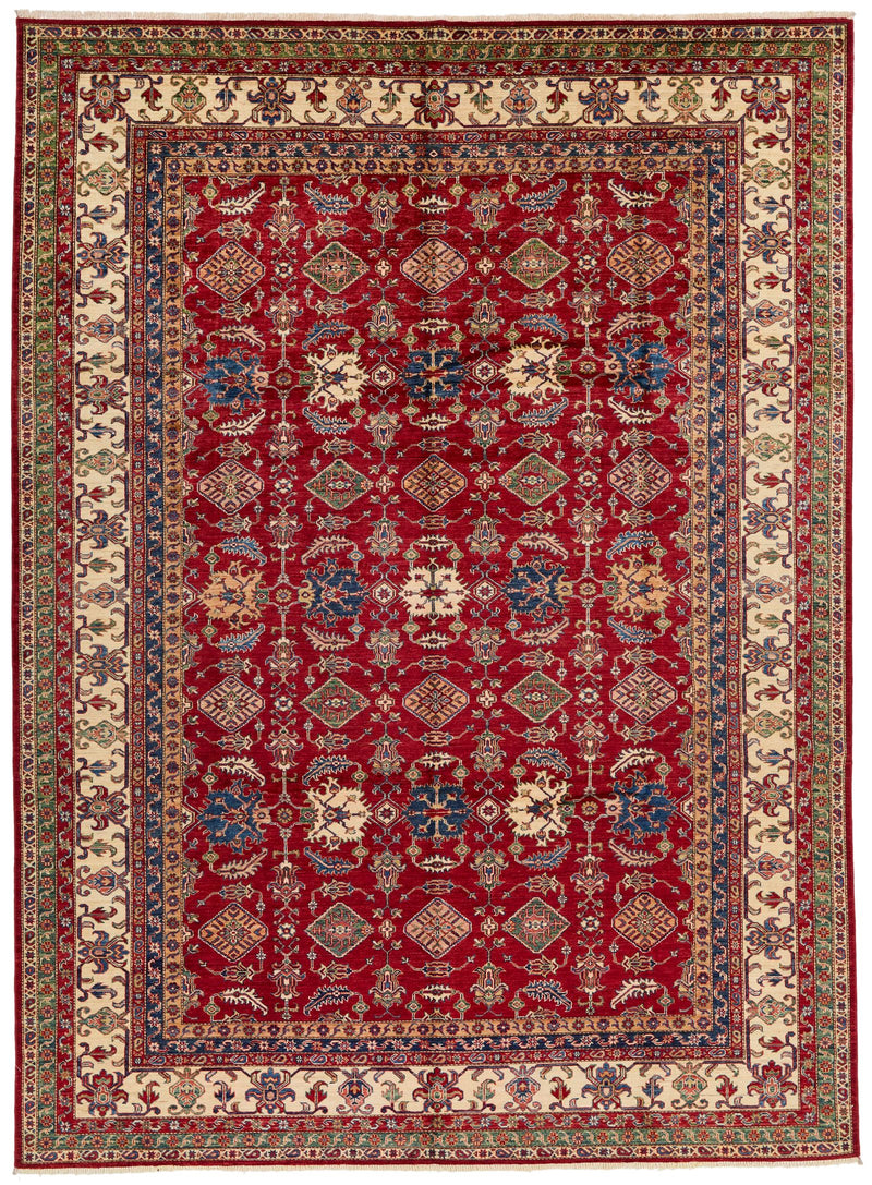 9x12 Red and Ivory Kazak Tribal Rug