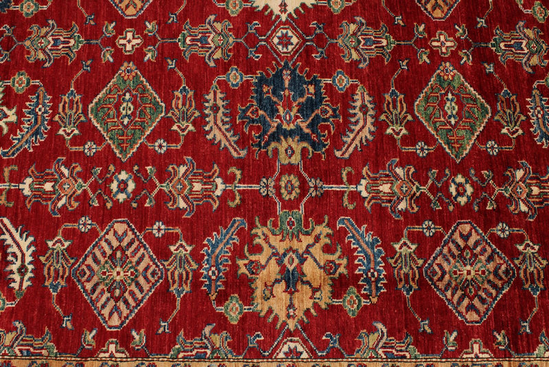 9x12 Red and Ivory Kazak Tribal Rug