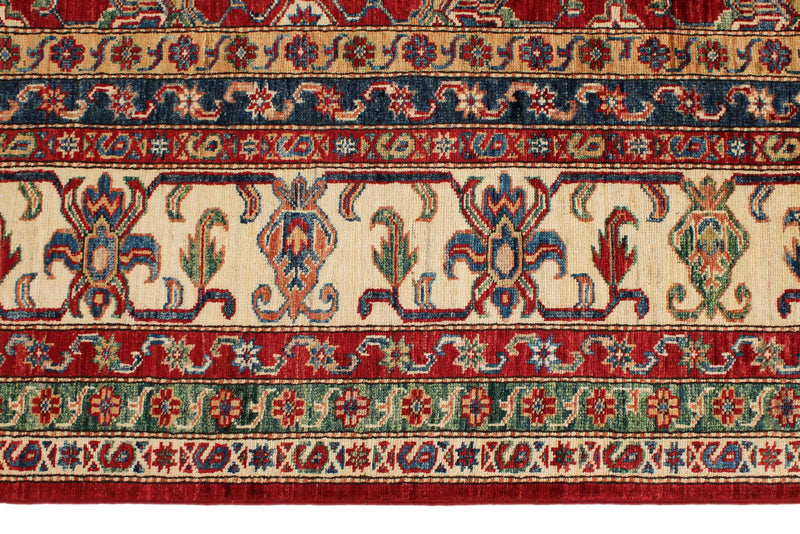 9x12 Red and Ivory Kazak Tribal Rug