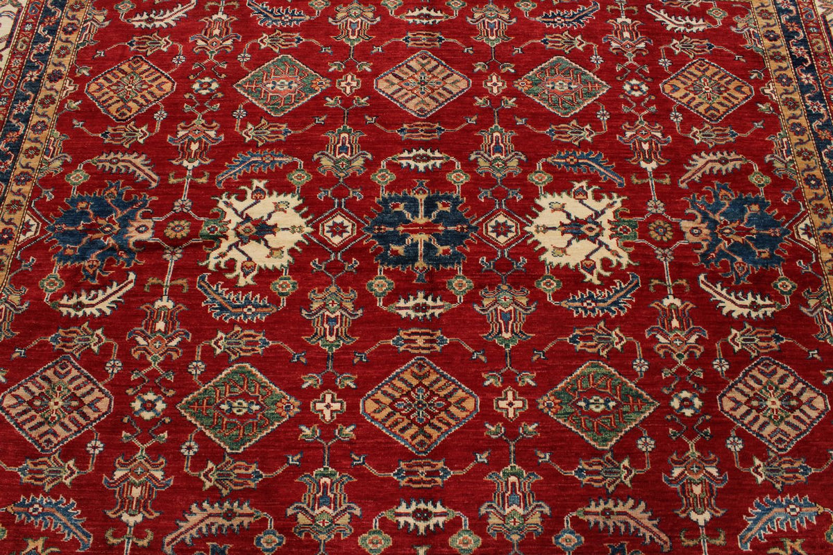 9x12 Red and Ivory Kazak Tribal Rug