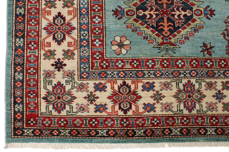 9x12 Light Blue and Ivory Kazak Tribal Rug