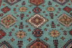 9x12 Light Blue and Ivory Kazak Tribal Rug