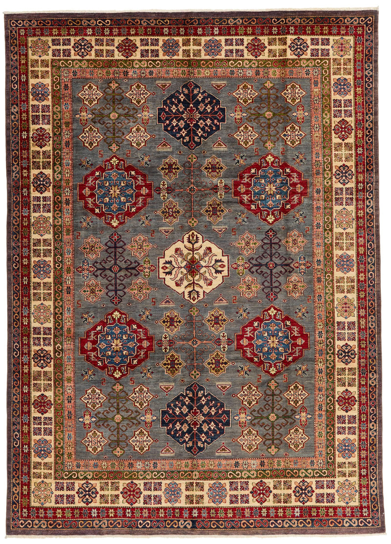 9x12 Gray and Ivory Kazak Tribal Rug