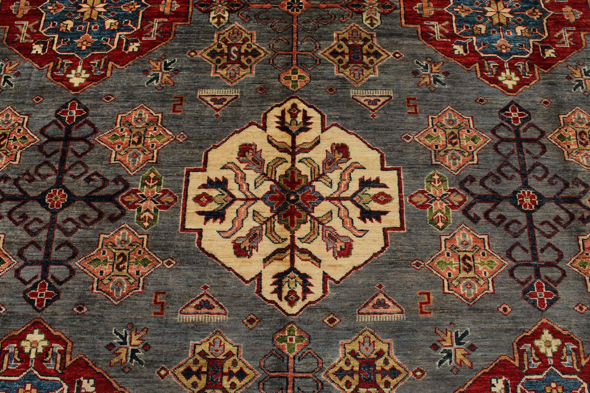 9x12 Gray and Ivory Kazak Tribal Rug