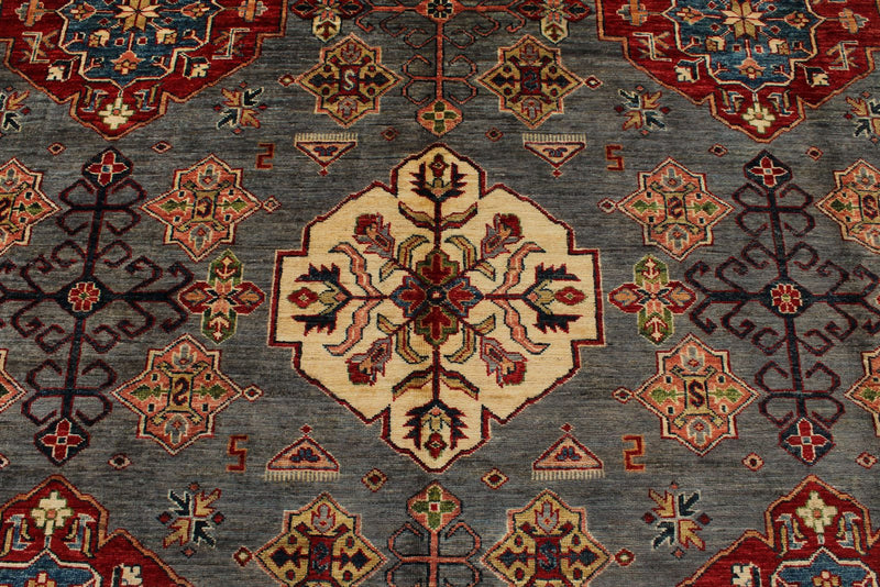 9x12 Gray and Ivory Kazak Tribal Rug