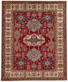 8x10 Red and Ivory Kazak Tribal Rug