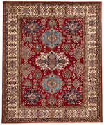 8x10 Red and Ivory Kazak Tribal Rug