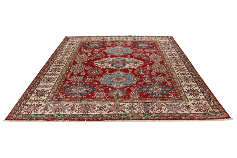 8x10 Red and Ivory Kazak Tribal Rug