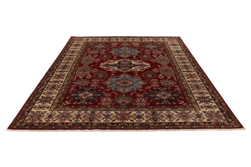 8x10 Red and Ivory Kazak Tribal Rug