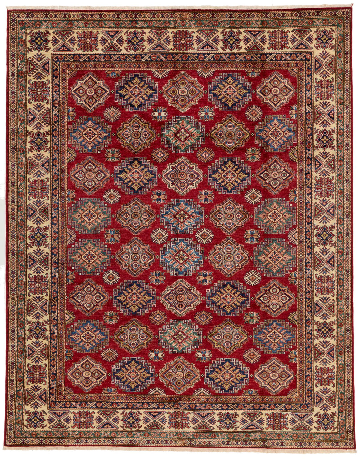 8x10 Red and Ivory Kazak Tribal Rug