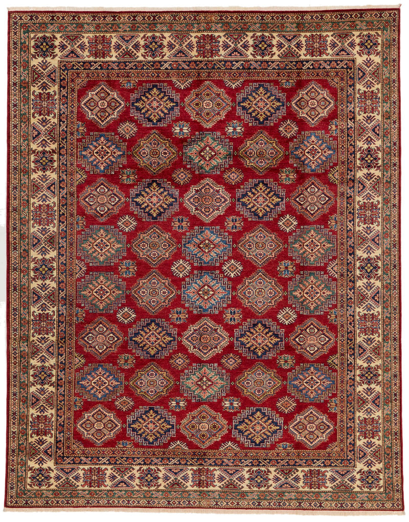 8x10 Red and Ivory Kazak Tribal Rug