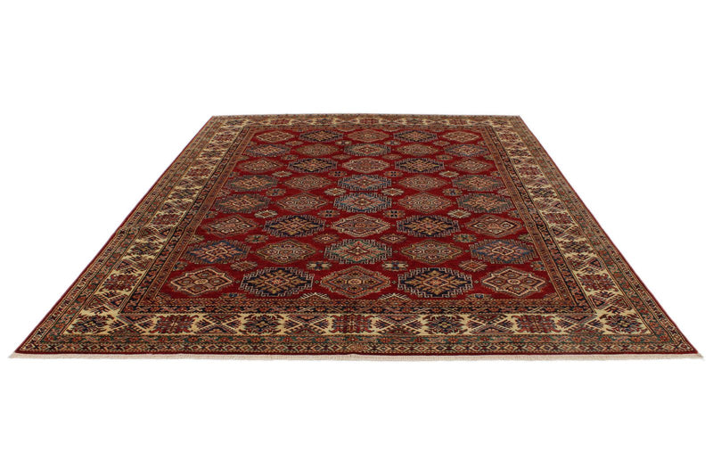 8x10 Red and Ivory Kazak Tribal Rug