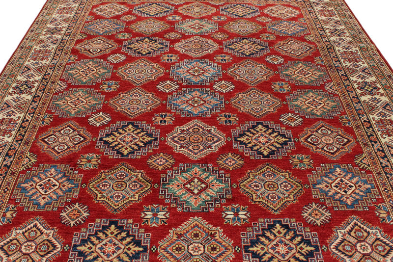 8x10 Red and Ivory Kazak Tribal Rug