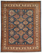 8x10 Navy and Ivory Kazak Tribal Rug