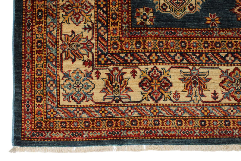 8x10 Navy and Ivory Kazak Tribal Rug