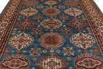 8x10 Blue and Ivory Kazak Tribal Rug