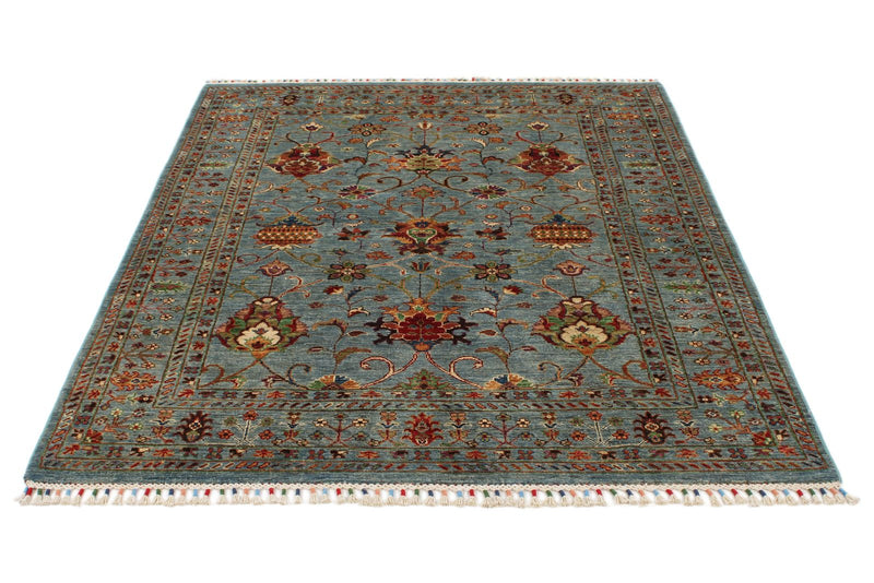 5x7 Light Blue and Multicolor Turkish Tribal Rug