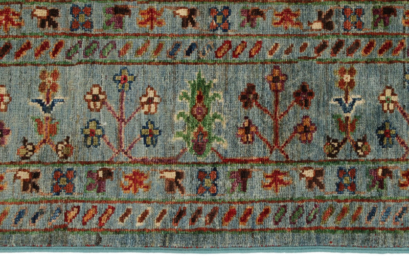 5x7 Light Blue and Multicolor Turkish Tribal Rug