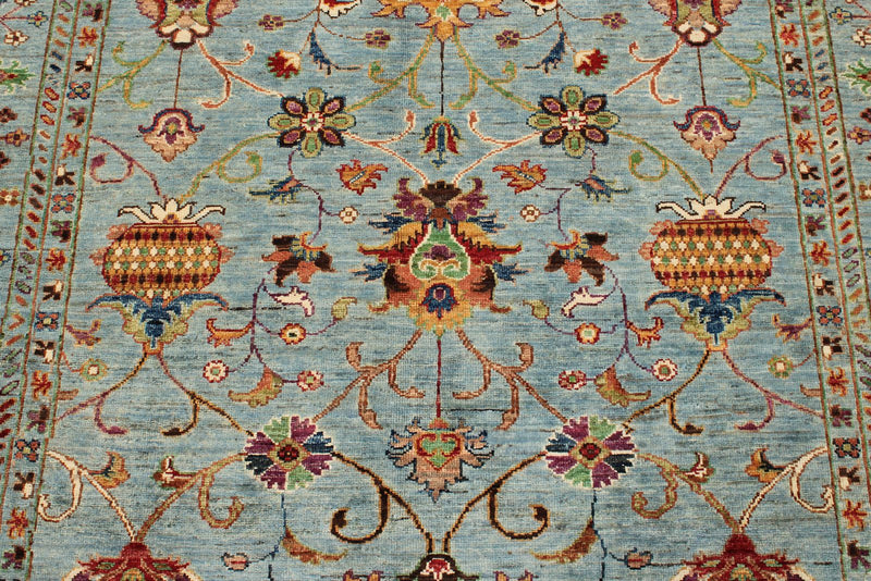 5x7 Light Blue and Multicolor Turkish Tribal Rug