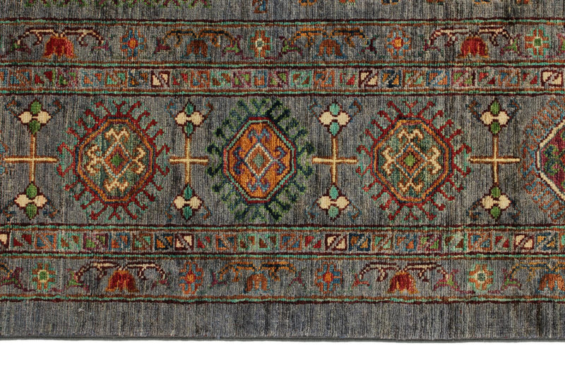 9x10 Gray and Multicolor Turkish Tribal Rug