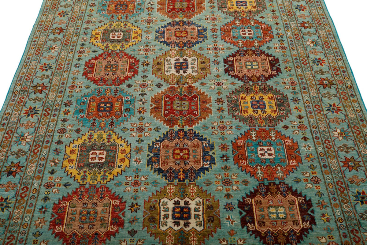 5x7 Turquoıse and Multicolor Turkish Tribal Rug