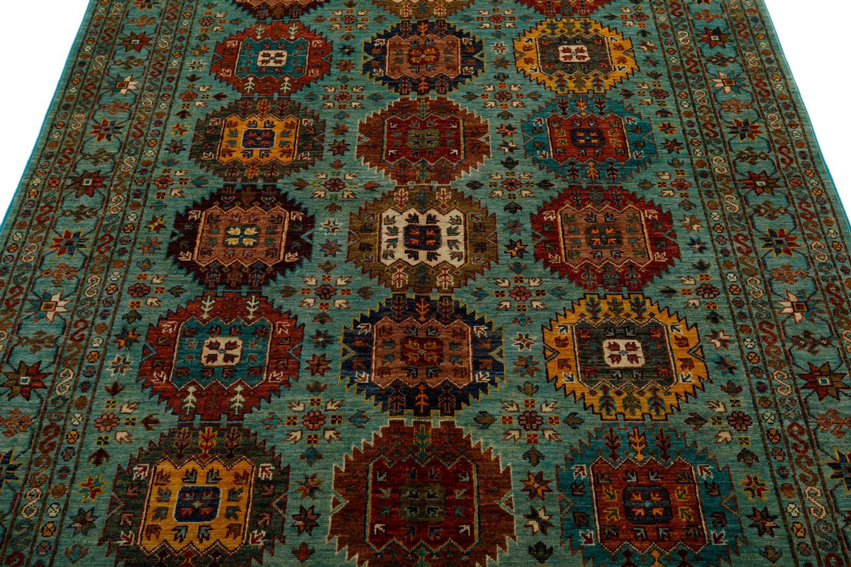 5x7 Turquoıse and Multicolor Turkish Tribal Rug