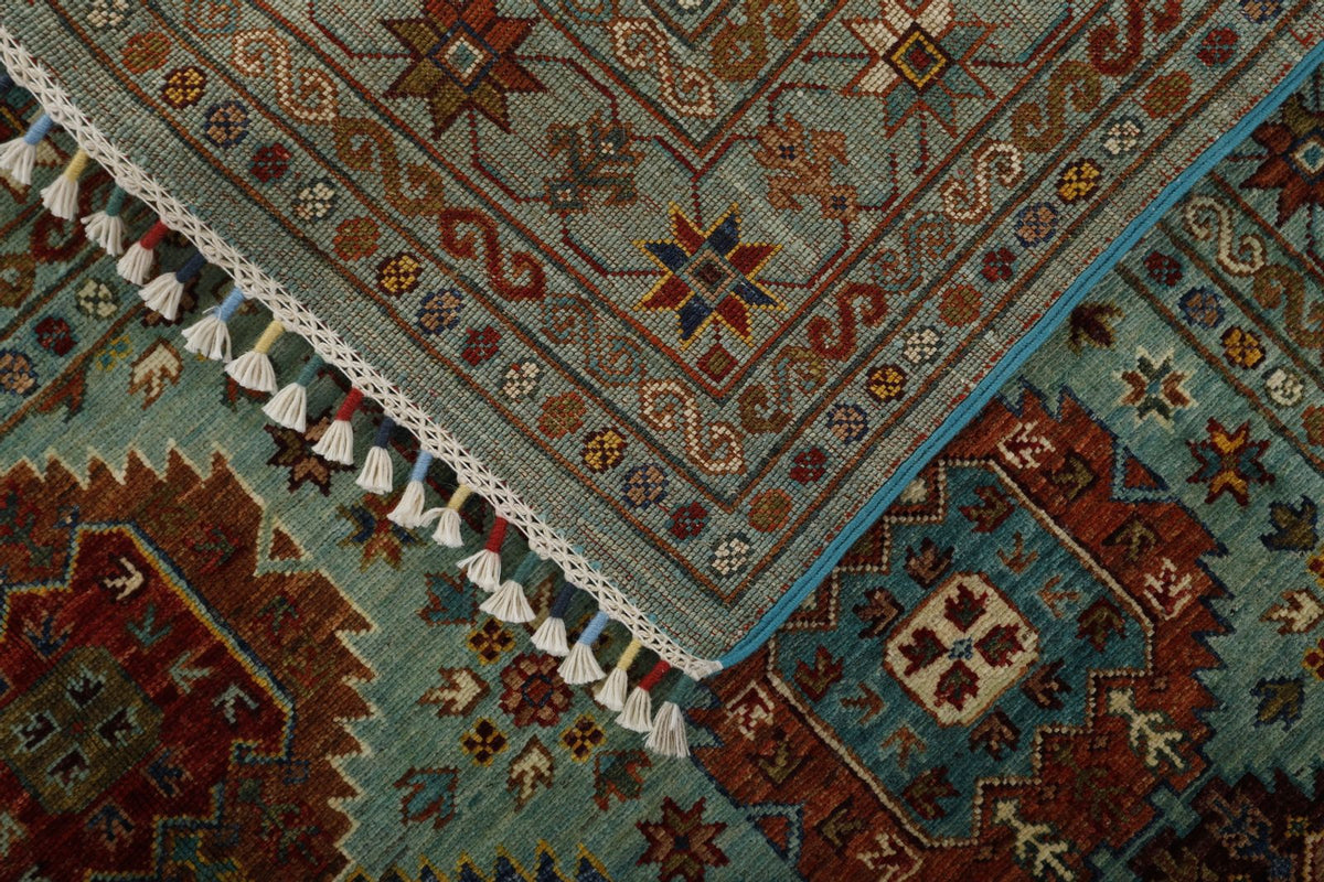5x7 Turquoıse and Multicolor Turkish Tribal Rug