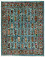 8x10 Light Blue and Multicolor Turkish Tribal Rug