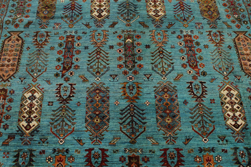 8x10 Light Blue and Multicolor Turkish Tribal Rug