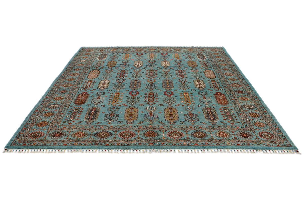 8x10 Light Blue and Multicolor Turkish Tribal Rug