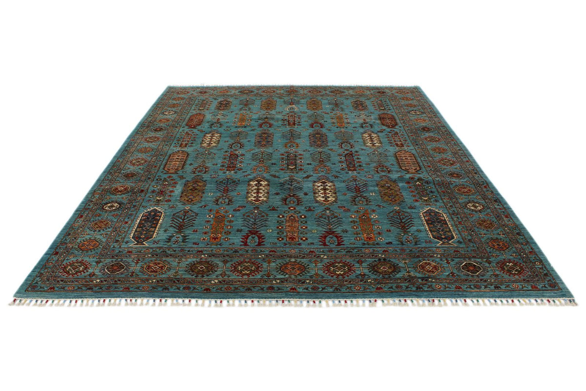 8x10 Light Blue and Multicolor Turkish Tribal Rug