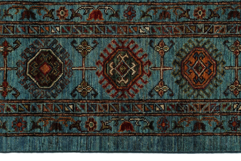 8x10 Light Blue and Multicolor Turkish Tribal Rug