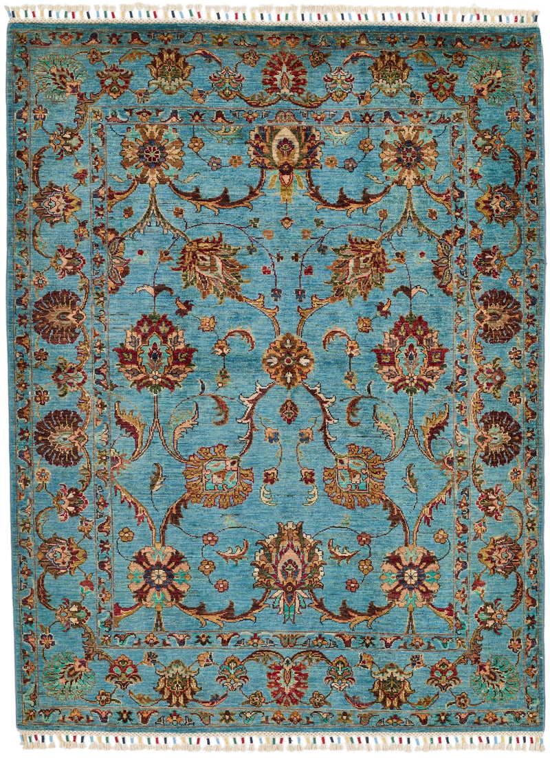 5x7 Blue and Multicolor Turkish Tribal Rug