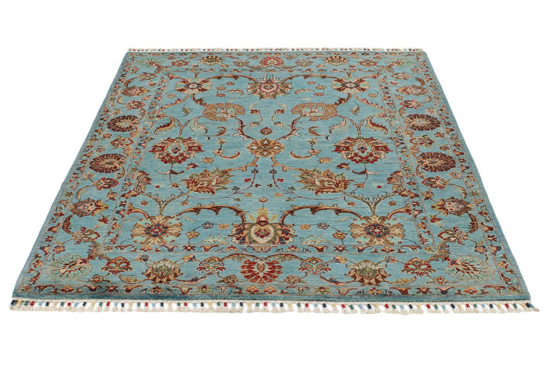 5x7 Blue and Multicolor Turkish Tribal Rug