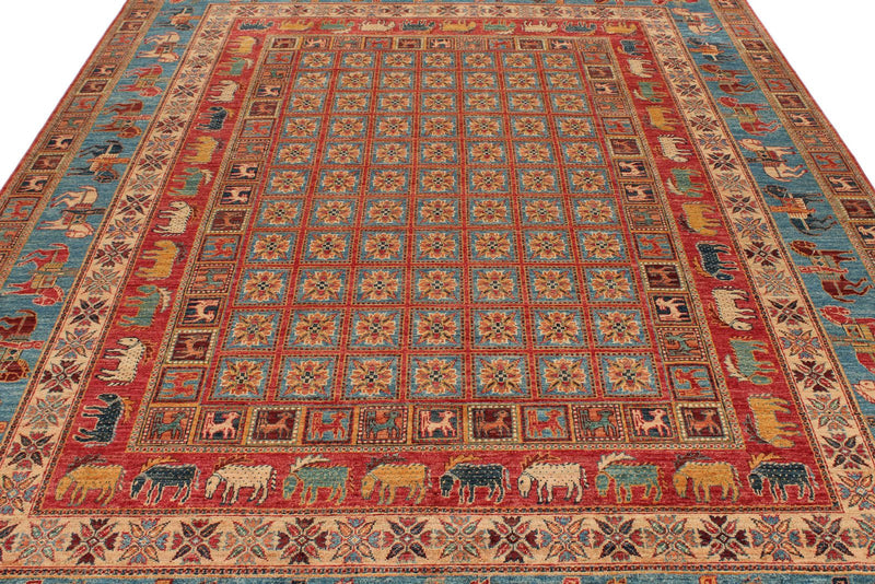 8x10 Red and Light Blue Anatolian Traditional Rug